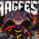 A pixel art MAGFest demon smiles demonically.